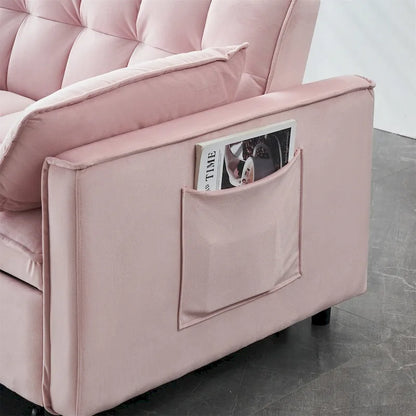 Causeuse en velours avec dossier inclinable, coussins décoratifs et poches latérales – Beige / Noir / Rose / Gris, 2 places