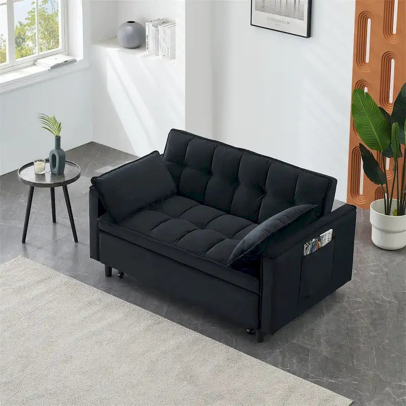 Causeuse en velours avec dossier inclinable, coussins décoratifs et poches latérales – Beige / Noir / Rose / Gris, 2 places