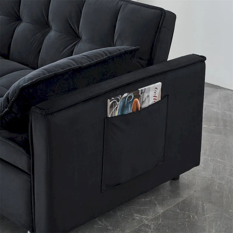 Causeuse en velours avec dossier inclinable, coussins décoratifs et poches latérales – Beige / Noir / Rose / Gris, 2 places