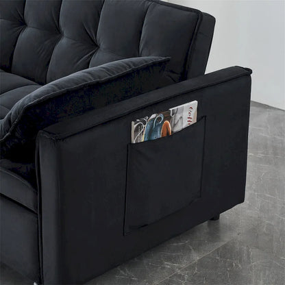 Causeuse en velours avec dossier inclinable, coussins décoratifs et poches latérales – Beige / Noir / Rose / Gris, 2 places