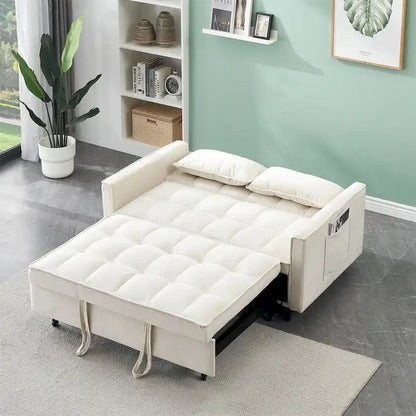 Causeuse en velours avec dossier inclinable, coussins décoratifs et poches latérales – Beige / Noir / Rose / Gris, 2 places
