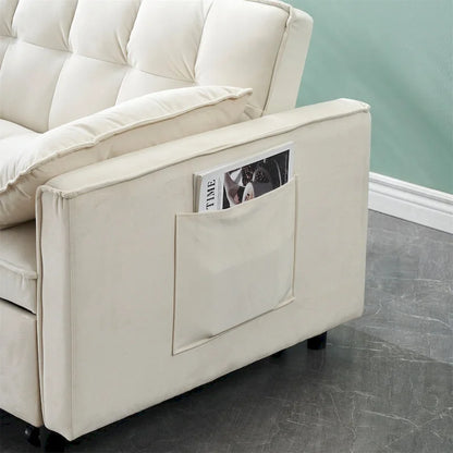 Causeuse en velours avec dossier inclinable, coussins décoratifs et poches latérales – Beige / Noir / Rose / Gris, 2 places