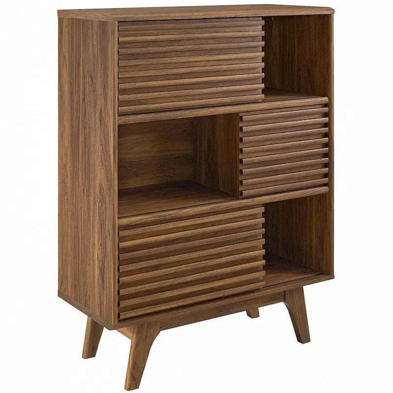 Meuble de rangement à étagères 3 niveaux en noyer, style moderne du milieu du siècle, usage individuel
