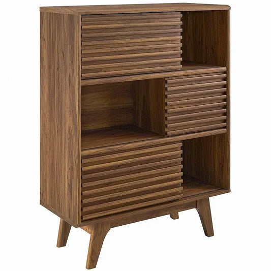 Meuble de rangement à étagères 3 niveaux en noyer, style moderne du milieu du siècle, usage individuel