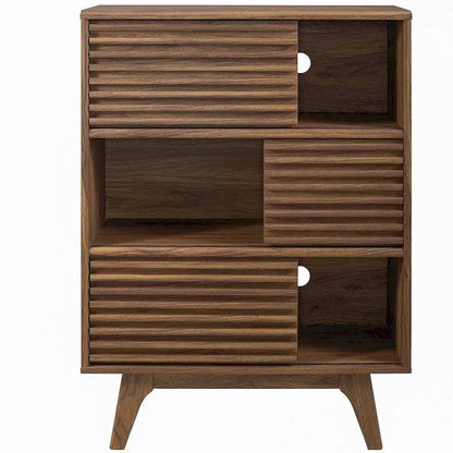 Meuble de rangement à étagères 3 niveaux en noyer, style moderne du milieu du siècle, usage individuel