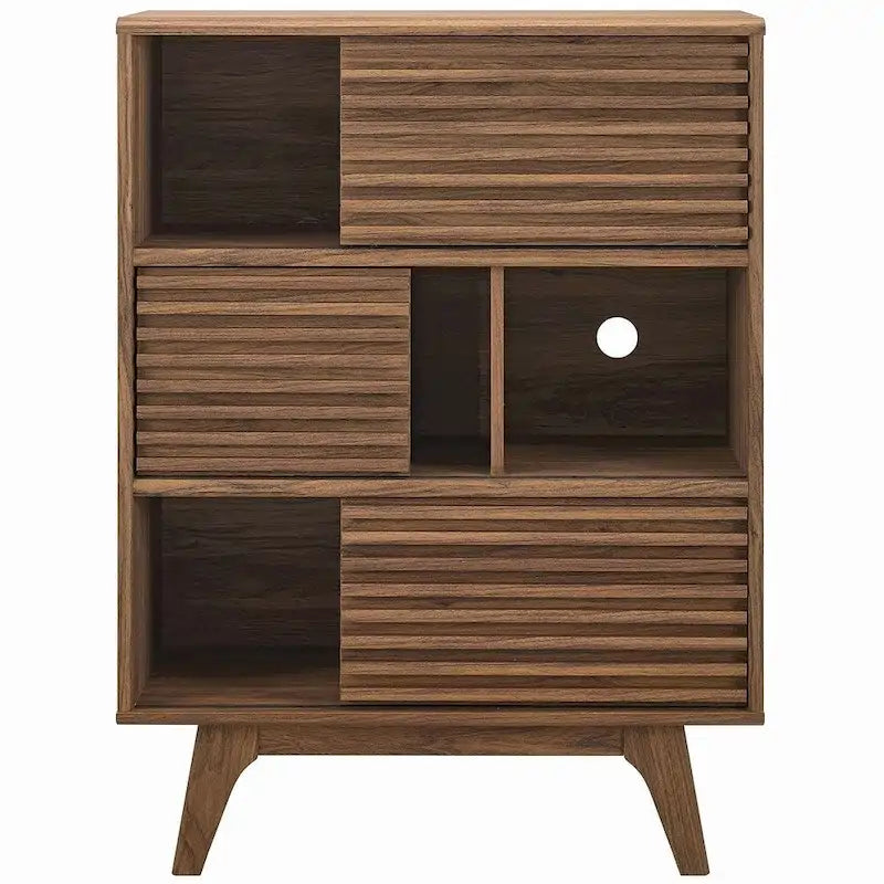 Meuble de rangement à étagères 3 niveaux en noyer, style moderne du milieu du siècle, usage individuel