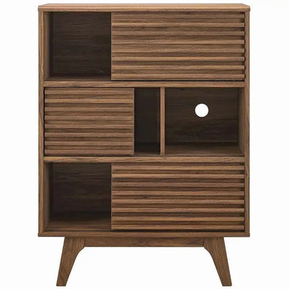 Meuble de rangement à étagères 3 niveaux en noyer, style moderne du milieu du siècle, usage individuel