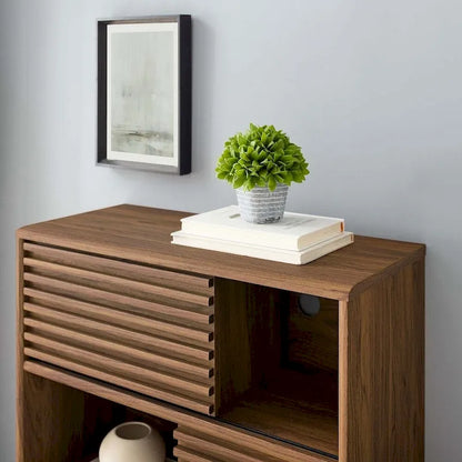 Meuble de rangement à étagères 3 niveaux en noyer, style moderne du milieu du siècle, usage individuel