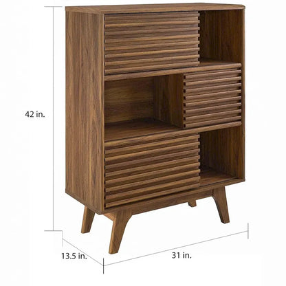 Meuble de rangement à étagères 3 niveaux en noyer, style moderne du milieu du siècle, usage individuel