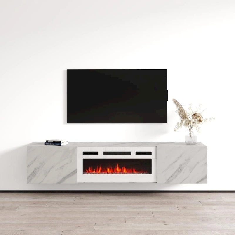 Meuble TV flottant multicolore avec cheminée, convient aux téléviseurs jusqu'à 80 pouces, utilisation par 1 personne