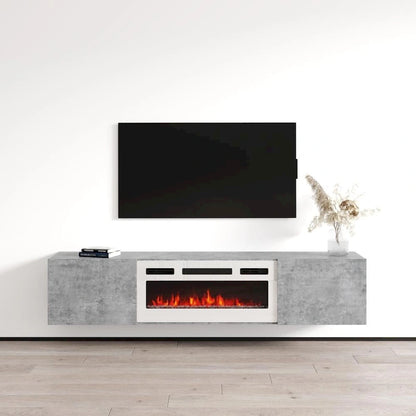 Meuble TV flottant multicolore avec cheminée, convient aux téléviseurs jusqu'à 80 pouces, utilisation par 1 personne