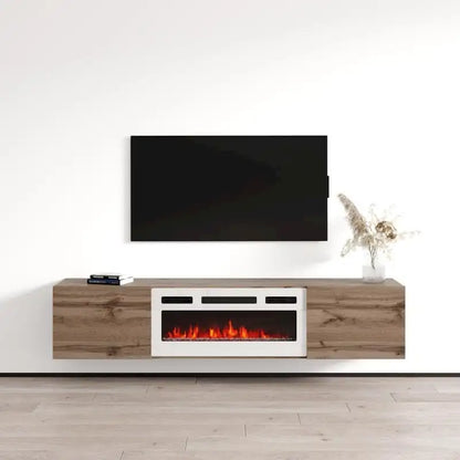 Meuble TV flottant multicolore avec cheminée, convient aux téléviseurs jusqu'à 80 pouces, utilisation par 1 personne