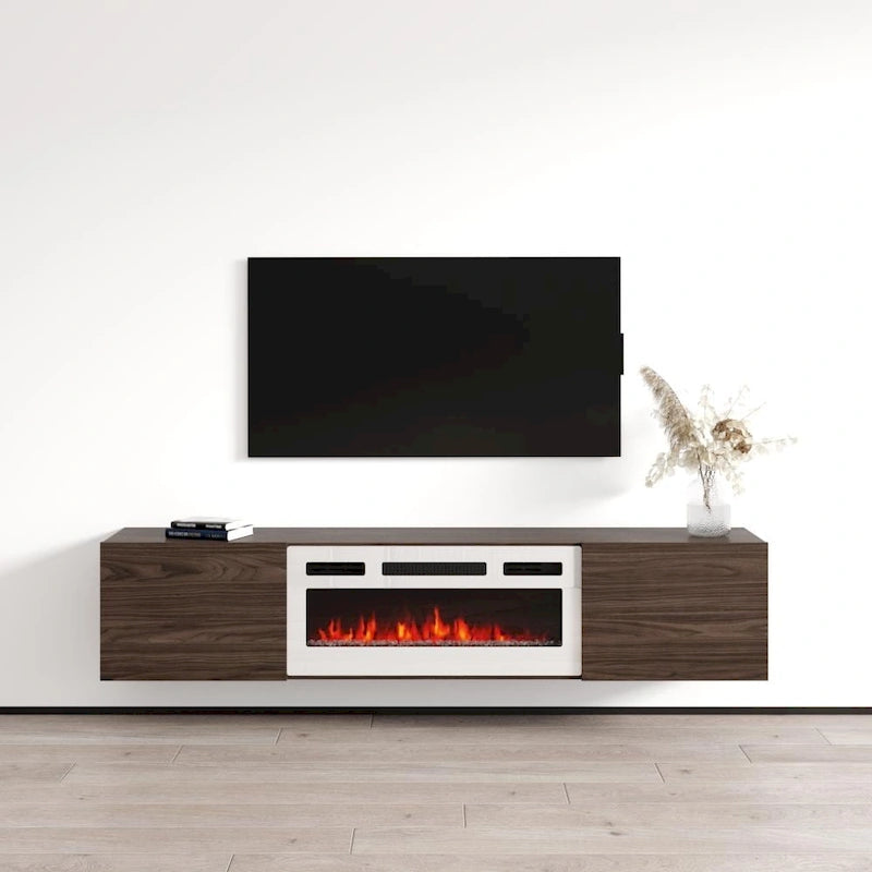 Meuble TV flottant multicolore avec cheminée, convient aux téléviseurs jusqu'à 80 pouces, utilisation par 1 personne