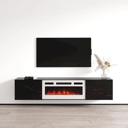 Meuble TV flottant multicolore avec cheminée, convient aux téléviseurs jusqu'à 80 pouces, utilisation par 1 personne