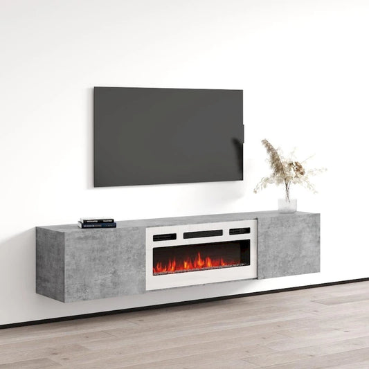 Meuble TV flottant multicolore avec cheminée, convient aux téléviseurs jusqu'à 80 pouces, utilisation par 1 personne