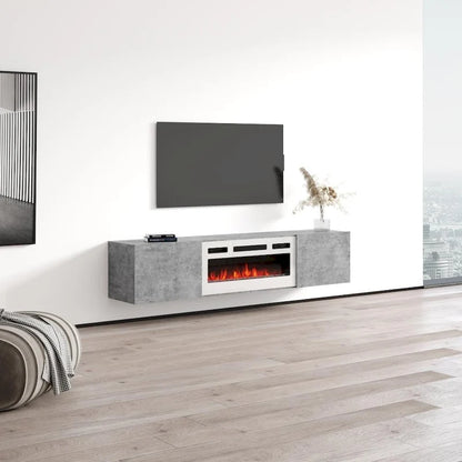Meuble TV flottant multicolore avec cheminée, convient aux téléviseurs jusqu'à 80 pouces, utilisation par 1 personne