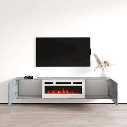 Meuble TV flottant multicolore avec cheminée, convient aux téléviseurs jusqu'à 80 pouces, utilisation par 1 personne
