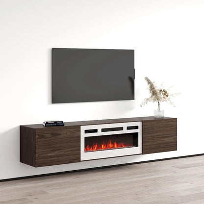 Meuble TV flottant multicolore avec cheminée, convient aux téléviseurs jusqu'à 80 pouces, utilisation par 1 personne