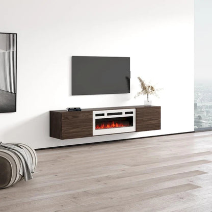 Meuble TV flottant multicolore avec cheminée, convient aux téléviseurs jusqu'à 80 pouces, utilisation par 1 personne