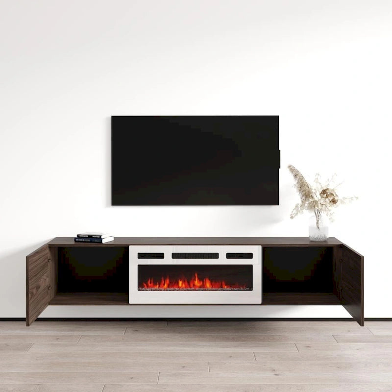 Meuble TV flottant multicolore avec cheminée, convient aux téléviseurs jusqu'à 80 pouces, utilisation par 1 personne