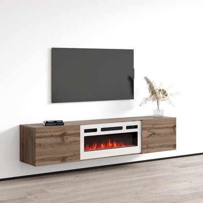 Meuble TV flottant multicolore avec cheminée, convient aux téléviseurs jusqu'à 80 pouces, utilisation par 1 personne