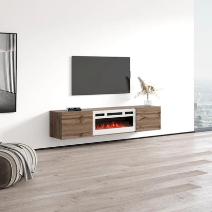 Meuble TV flottant multicolore avec cheminée, convient aux téléviseurs jusqu'à 80 pouces, utilisation par 1 personne