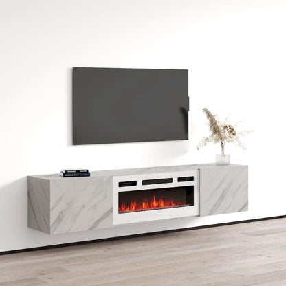 Meuble TV flottant multicolore avec cheminée, convient aux téléviseurs jusqu'à 80 pouces, utilisation par 1 personne