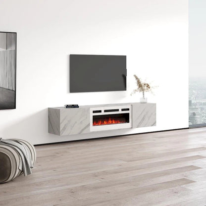 Meuble TV flottant multicolore avec cheminée, convient aux téléviseurs jusqu'à 80 pouces, utilisation par 1 personne