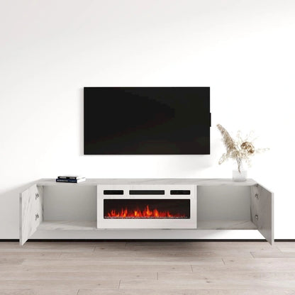 Meuble TV flottant multicolore avec cheminée, convient aux téléviseurs jusqu'à 80 pouces, utilisation par 1 personne