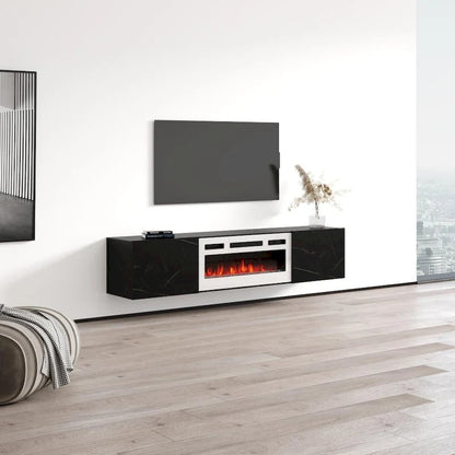Meuble TV flottant multicolore avec cheminée, convient aux téléviseurs jusqu'à 80 pouces, utilisation par 1 personne