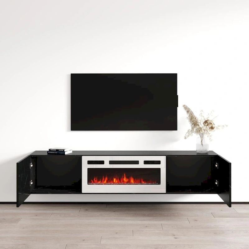 Meuble TV flottant multicolore avec cheminée, convient aux téléviseurs jusqu'à 80 pouces, utilisation par 1 personne