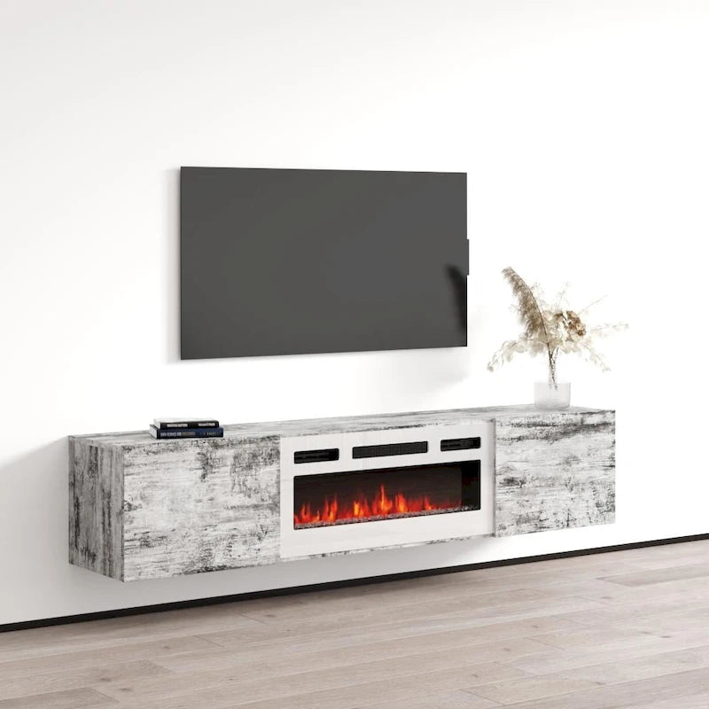 Meuble TV flottant multicolore avec cheminée, convient aux téléviseurs jusqu'à 80 pouces, utilisation par 1 personne