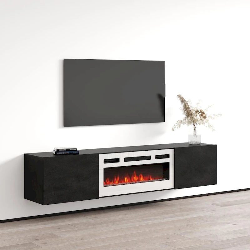 Meuble TV flottant multicolore avec cheminée, convient aux téléviseurs jusqu'à 80 pouces, utilisation par 1 personne