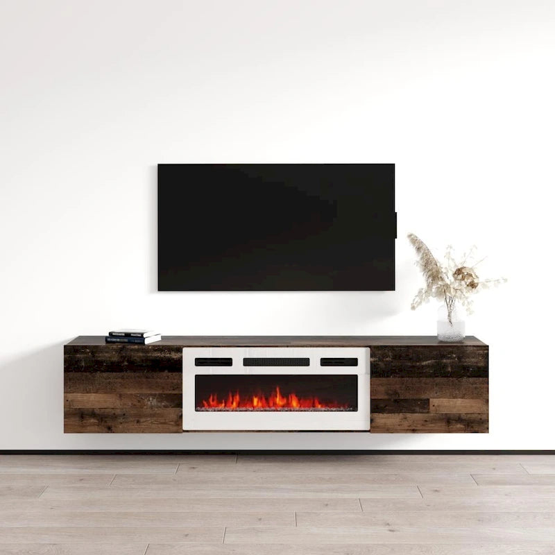 Meuble TV flottant multicolore avec cheminée, convient aux téléviseurs jusqu'à 80 pouces, utilisation par 1 personne
