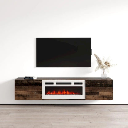 Meuble TV flottant multicolore avec cheminée, convient aux téléviseurs jusqu'à 80 pouces, utilisation par 1 personne