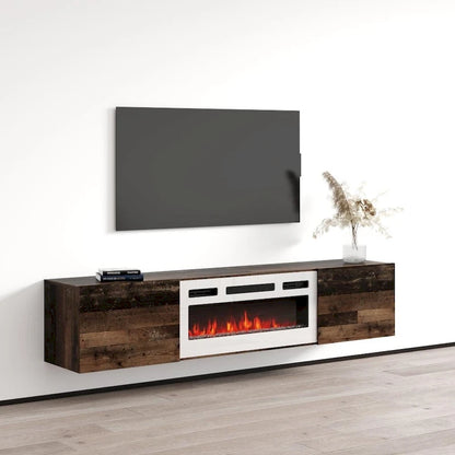 Meuble TV flottant multicolore avec cheminée, convient aux téléviseurs jusqu'à 80 pouces, utilisation par 1 personne