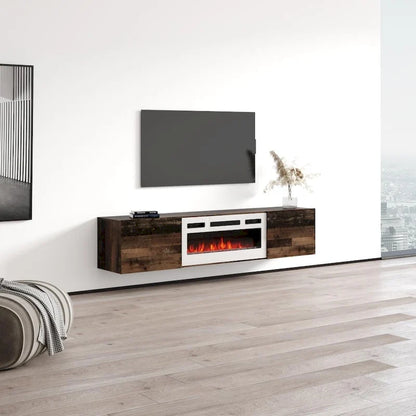 Meuble TV flottant multicolore avec cheminée, convient aux téléviseurs jusqu'à 80 pouces, utilisation par 1 personne