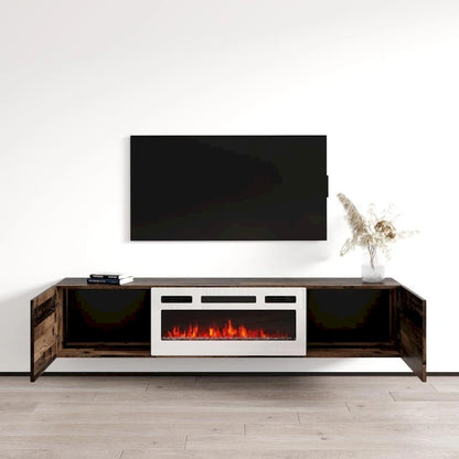 Meuble TV flottant multicolore avec cheminée, convient aux téléviseurs jusqu'à 80 pouces, utilisation par 1 personne