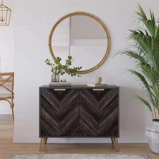 Buffet console 2 portes, style Mid-Century, coloris Espresso