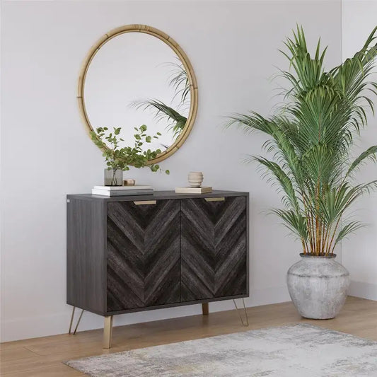 Buffet console 2 portes, style Mid-Century, coloris Espresso