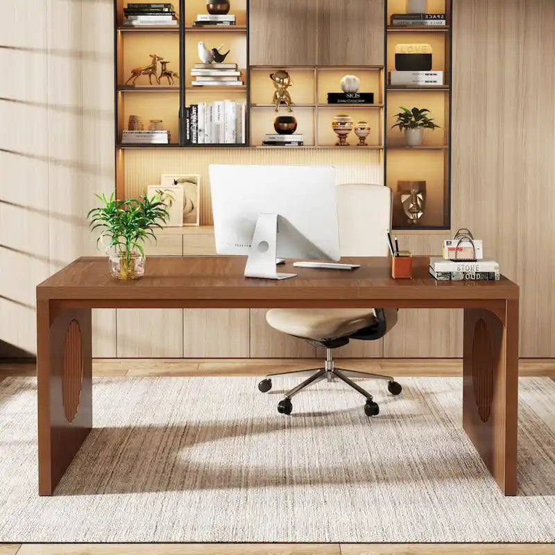 Bureau industriel de 160 cm – Grain de bois marron, plateau en MDF, 1 place