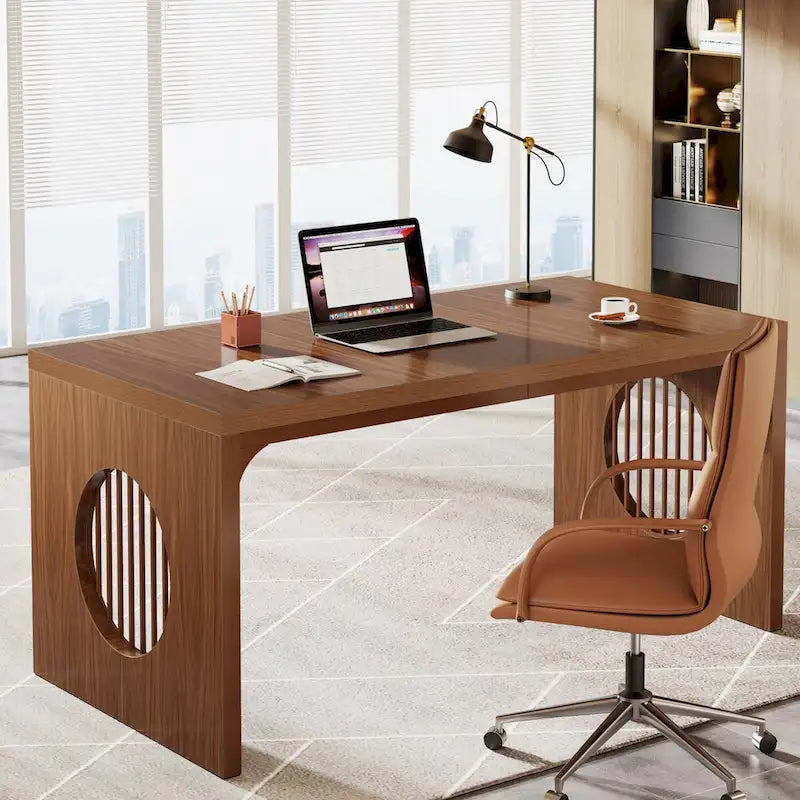 Bureau industriel de 160 cm – Grain de bois marron, plateau en MDF, 1 place
