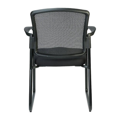 Chaise visiteur à dossier en maille noire, avec piétement luge et accoudoirs, lot de 2