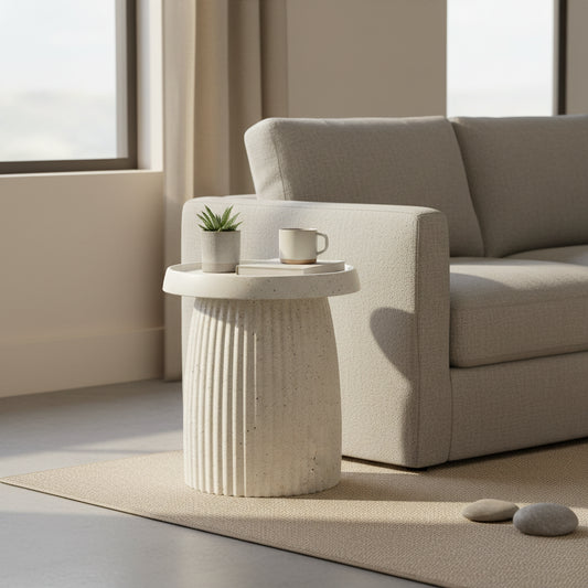 Vera Side Table Indoor/Outdoor Stone White w/ Gold Flakes