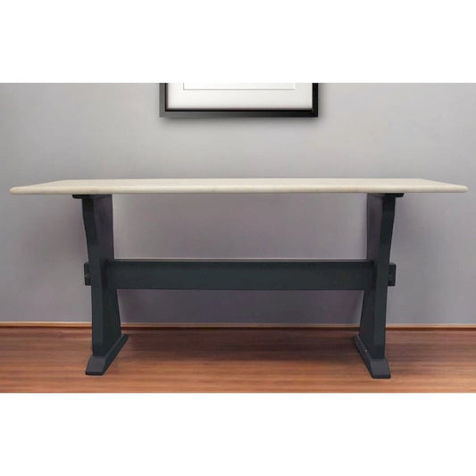  70 Ivory and Black Genuine Marble Trestle Console Table - 70