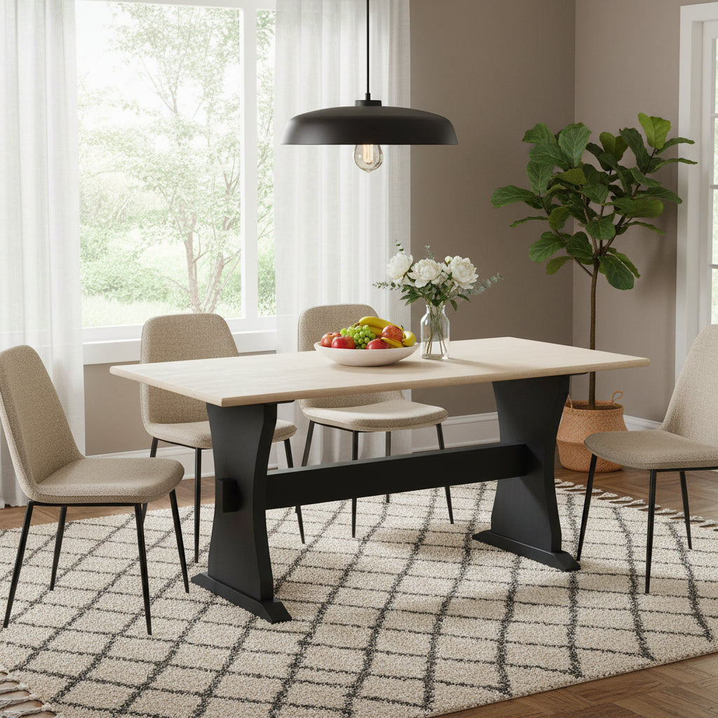 Console plateau marbre noir ivoire – Style classique, piètement tréteau, pour 1 pièce