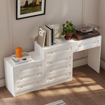Commode et coiffeuse blanches avec poignées en cristal, pour une personne