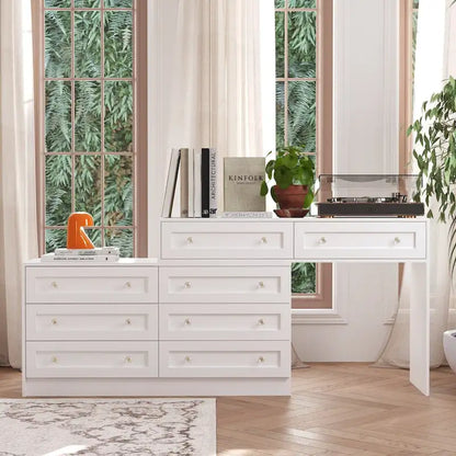 Commode et coiffeuse blanches avec poignées en cristal, pour une personne