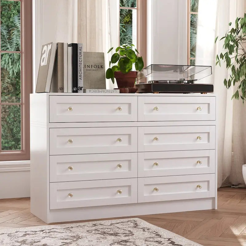 Commode et coiffeuse blanches avec poignées en cristal, pour une personne