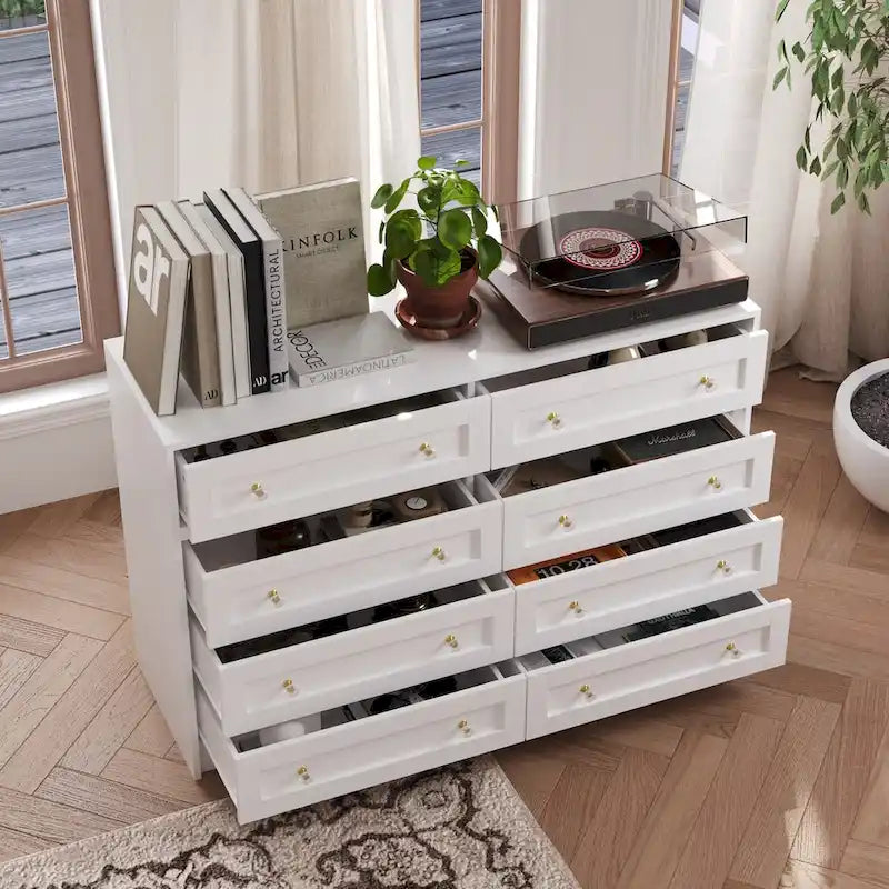 Commode et coiffeuse blanches avec poignées en cristal, pour une personne